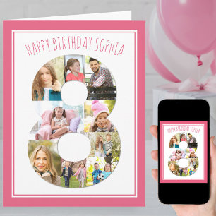 Carte d'anniversaire rose numéro 8 pour 8 ans avec