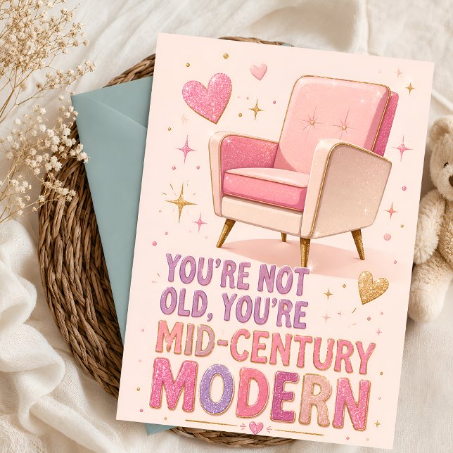 Carte d'anniversaire Rose Pailleté Mid-Century Mod (Créateur téléchargé)