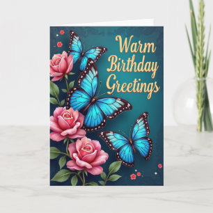 Carte d'anniversaire Rose Papillon Bleu