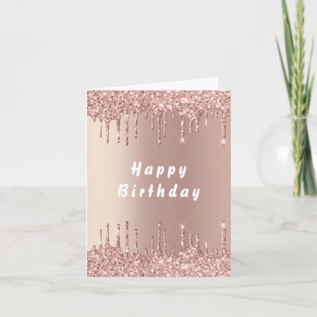 Carte d'anniversaire Rose Parties scintillant or - (Devant)