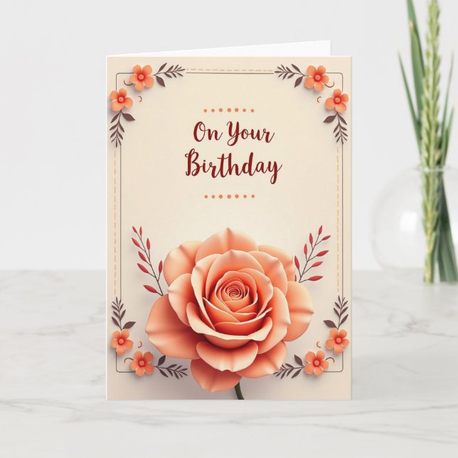 Carte d'anniversaire Rose Pêche (Devant)