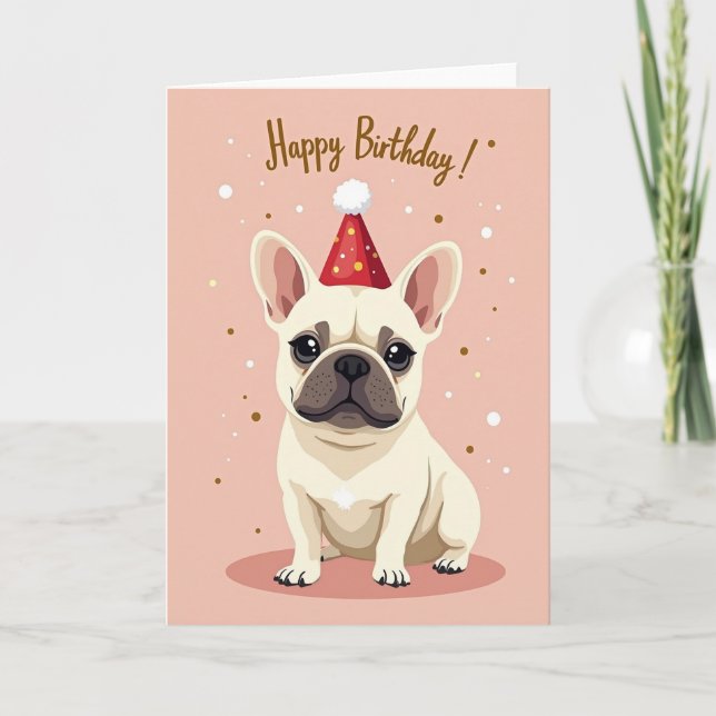 Carte d'anniversaire rose pour chien joyeux (Devant)