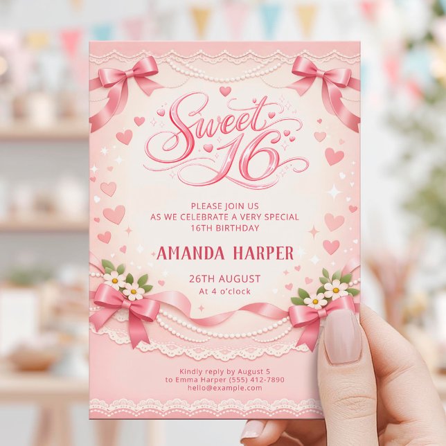 Carte d'anniversaire rose pour une Sweet 16 (Créateur téléchargé)