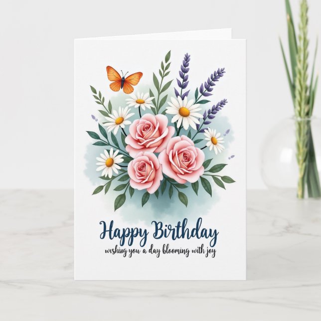 Carte d'anniversaire Rose Rougeoyante (Devant)
