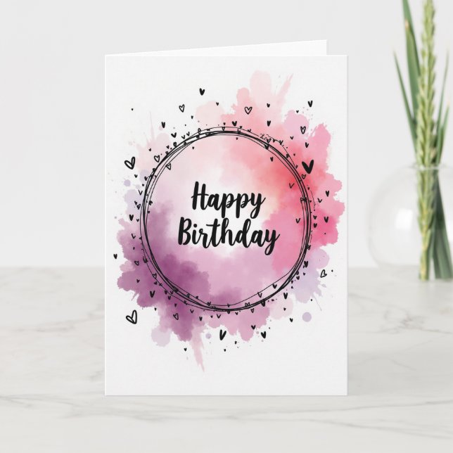 Carte d'anniversaire rose violet aquarelle (Devant)