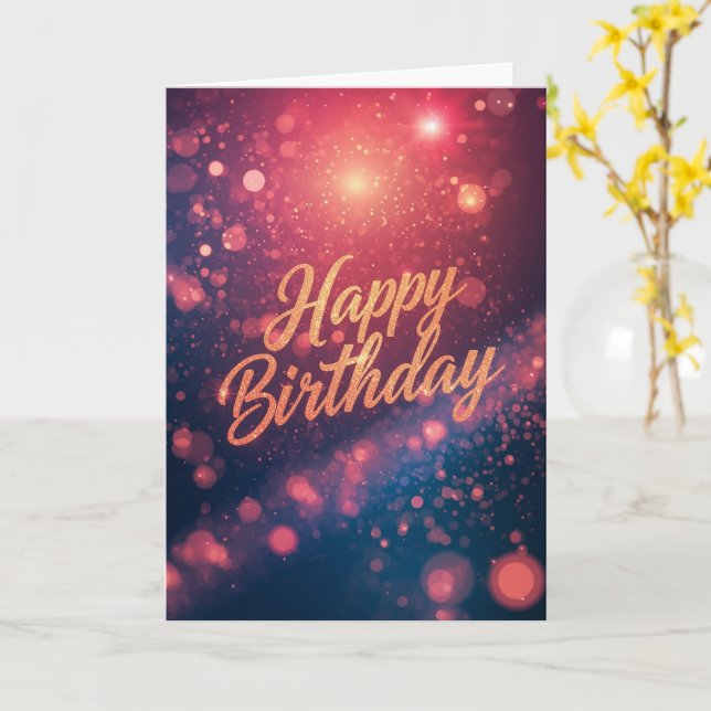 Carte d'anniversaire rose violet Bokeh (Fleur jaune)