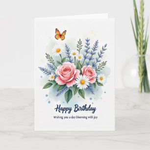 Carte d'anniversaire Roses Marguerites