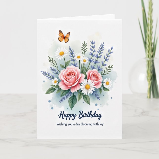 Carte d'anniversaire Roses Marguerites (Devant)
