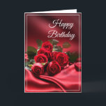 Carte d'anniversaire - Roses rouges<br><div class="desc">Carte d'anniversaire montrée avec une belle roses rouge sur une photo satinée. Customisez cette carte ou achetez tel quel. La carte contient un message spécial.</div>