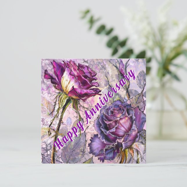 Carte d'anniversaire Roses Violettes (Debout devant)