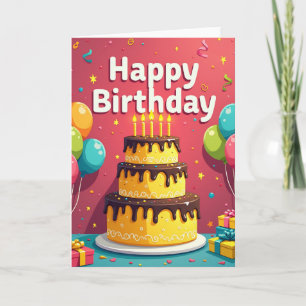 Carte d'anniversaire rouge gâteau riche
