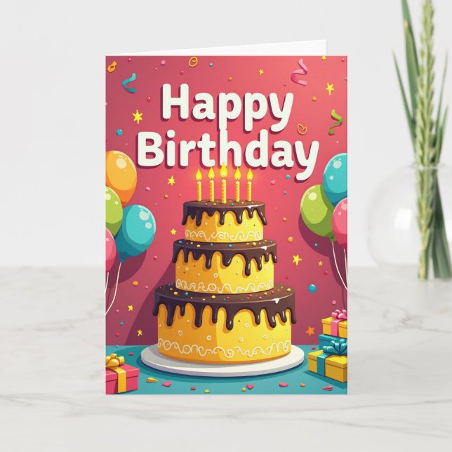 Carte d'anniversaire rouge gâteau riche (Devant)