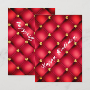 Carte d'Anniversaire Rouge Romantique Diamants Or
