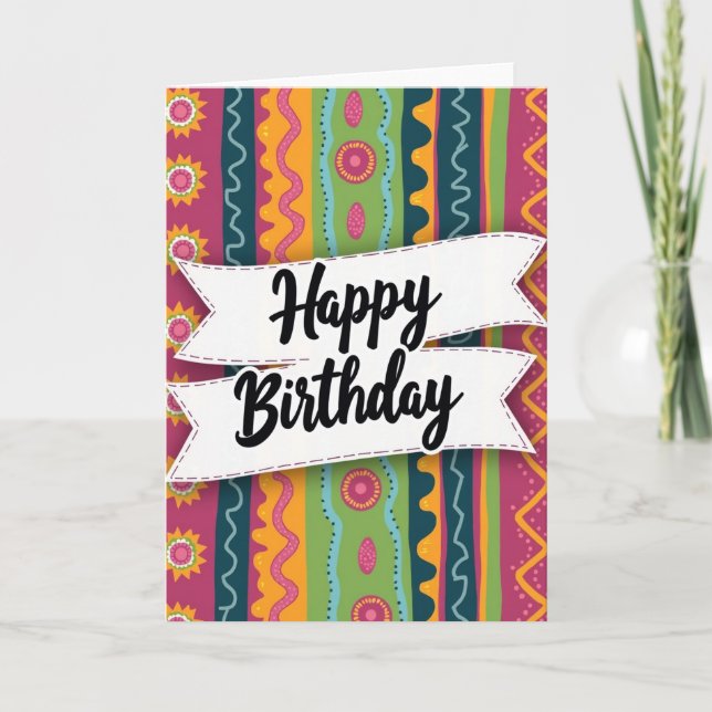 Carte d'anniversaire ruban coloré (Devant)