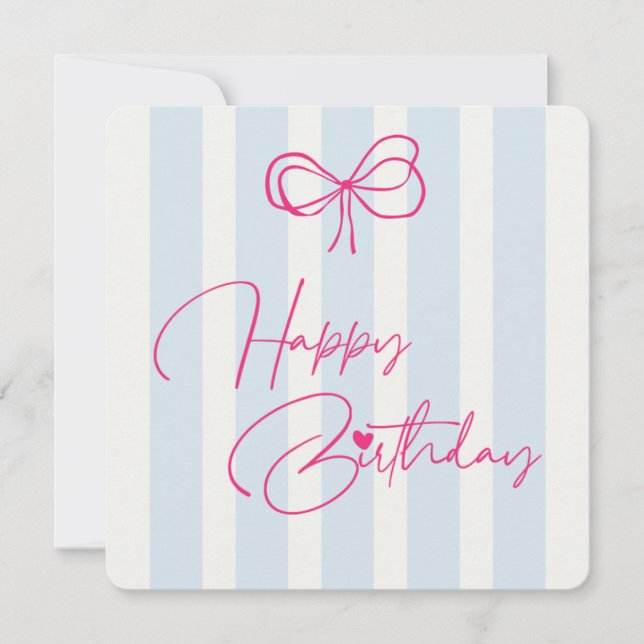 Carte d'anniversaire Ruban Rose Rayures (Devant)