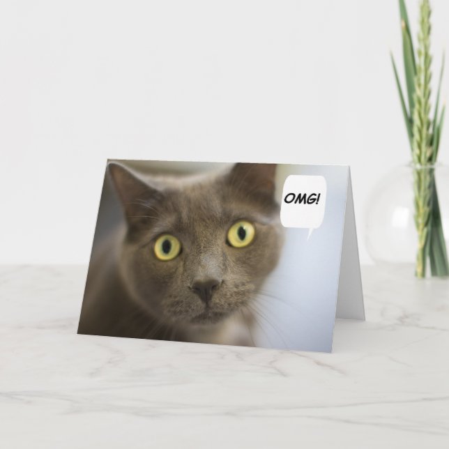 Carte d'anniversaire russe de chat bleu (Devant)
