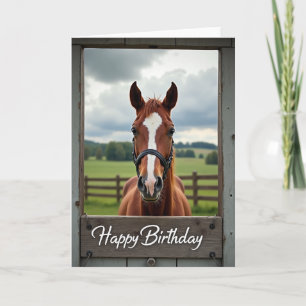 Carte d'anniversaire rustique avec cheval