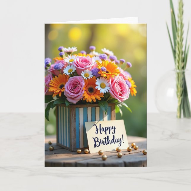 Carte d'anniversaire Rustique Box Blooms (Devant)