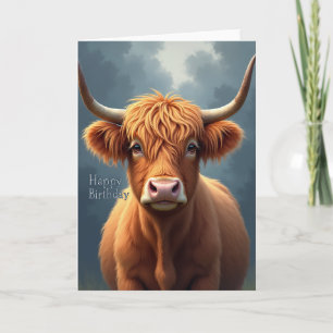Carte d'anniversaire rustique pour bovin hirsute