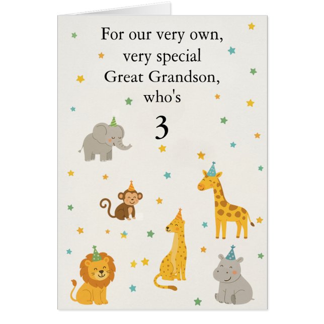 Carte d'Anniversaire Safari Animal Kids Age Photo (Devant)