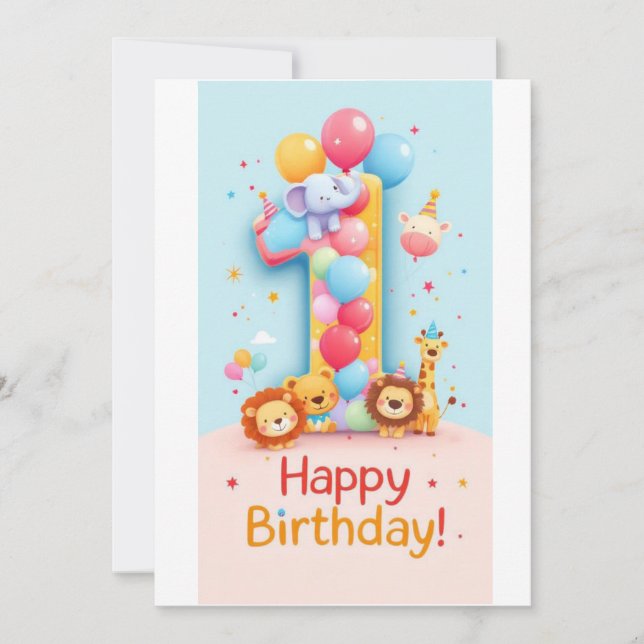 Carte d'anniversaire Safari d'un an (Devant)