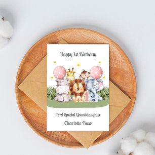 Carte d'anniversaire Safari Feuilles Animaux pour