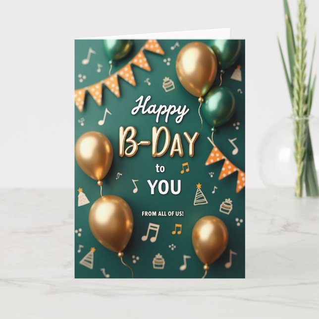 Carte d'anniversaire sarcelle dorée (Devant)