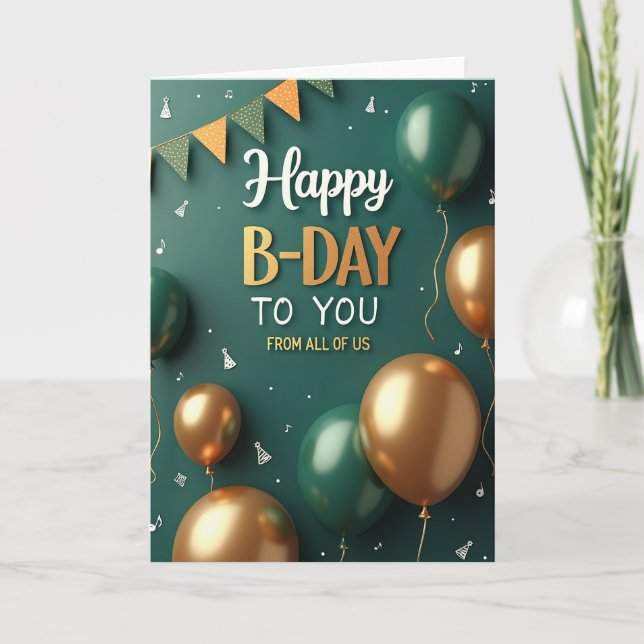 Carte d'anniversaire sarcelle or (Devant)