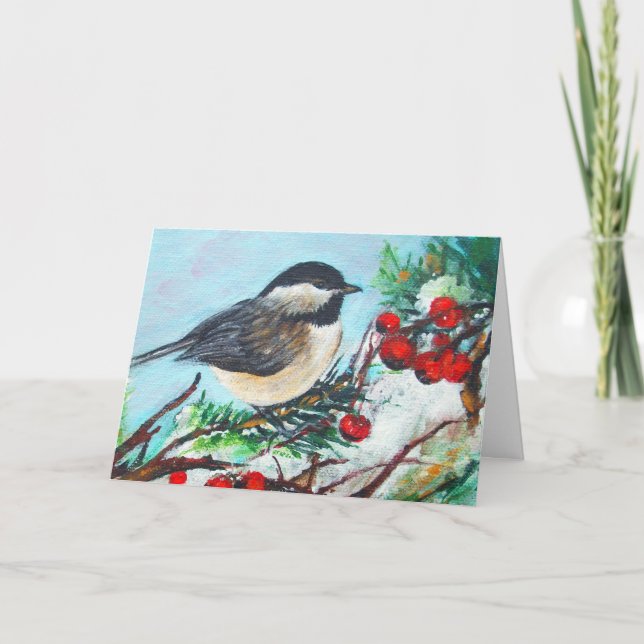 Carte d'anniversaire Scène hivernale de mésange (Devant)