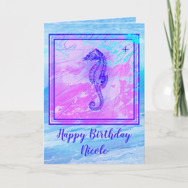 Carte d'anniversaire Seahorse avec Arrière - plan  (Devant)