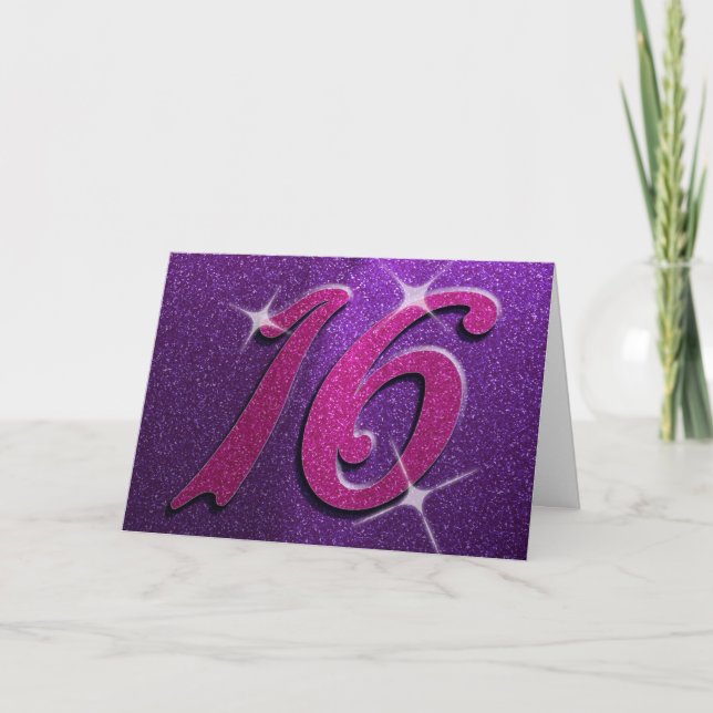 Carte d'anniversaire seize ans rose et violet (Devant)
