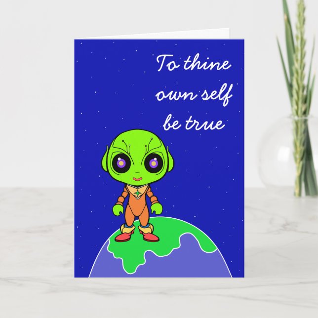 Carte d'anniversaire shakespearienne avec un alien (Devant)