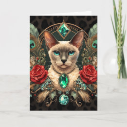 Carte d'anniversaire Siamese Cornish Rex Floral Vi