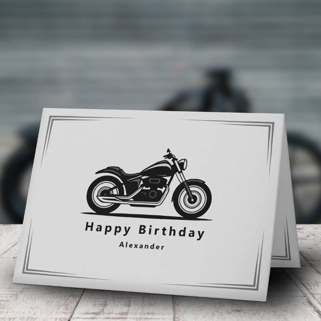 Carte d'anniversaire silhouette de moto noire élég (Sleek Black Motorcycle Silhouette Birthday Card)