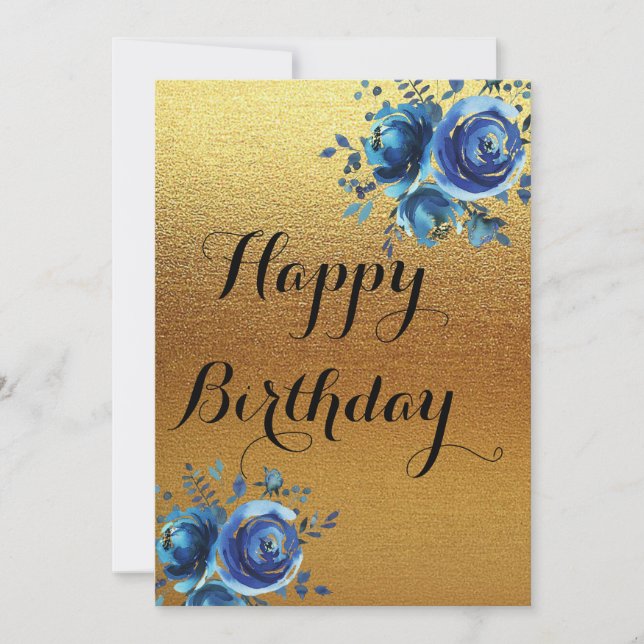Carte d'anniversaire simple Golden happy (Devant)
