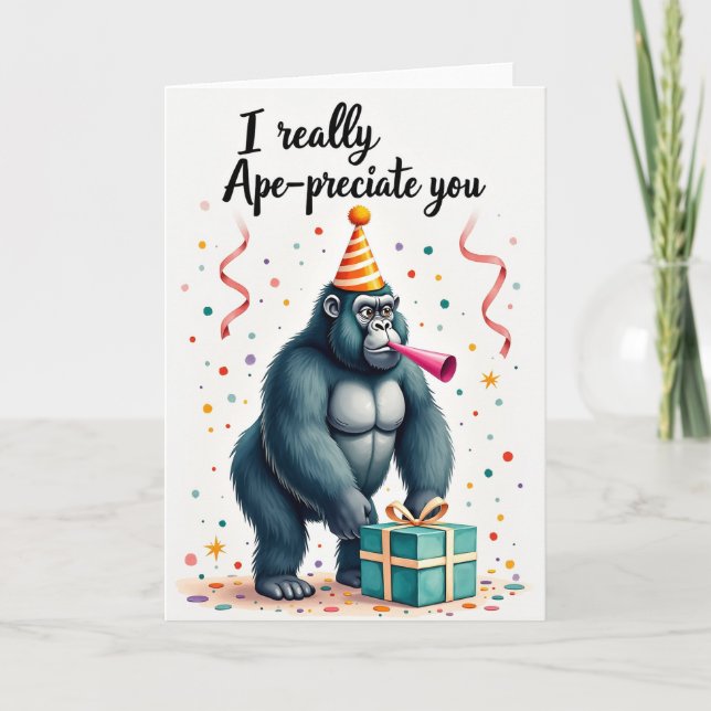 Carte d'anniversaire Singe de fête (Devant)