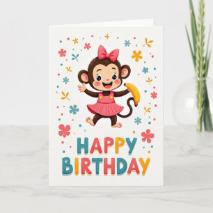 Carte d'anniversaire Singe en robe rose