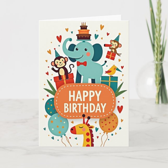 Carte d'anniversaire Singe Enjoué (Devant)
