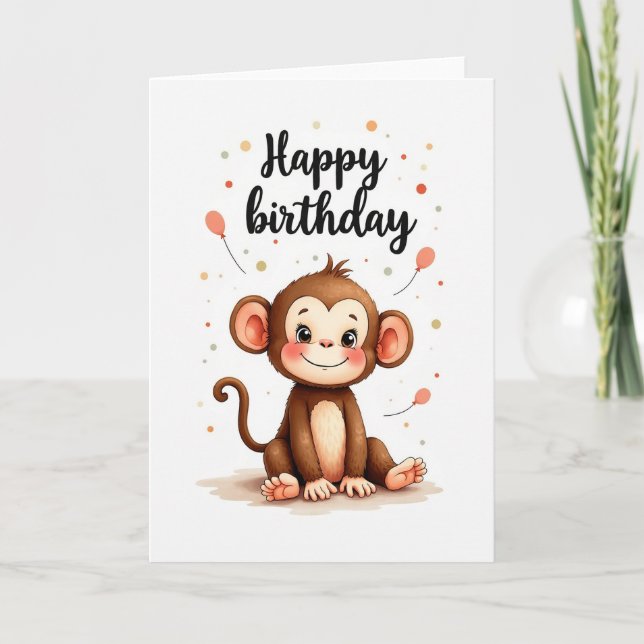 Carte d'anniversaire Singe Mignon (Devant)