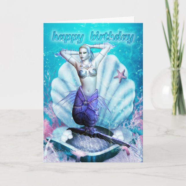 Carte d'anniversaire - Sirène - Paysage sous-marin (Devant)