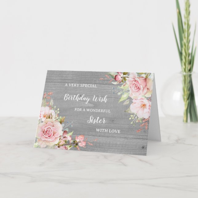 Carte d'anniversaire Soeur Fleurs Roses (Devant)