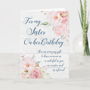 Carte d'anniversaire Soeur Fleurs Roses Rustiques