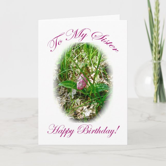 Carte d'anniversaire Soeur Pink Lady Slipper Orchi (Devant)