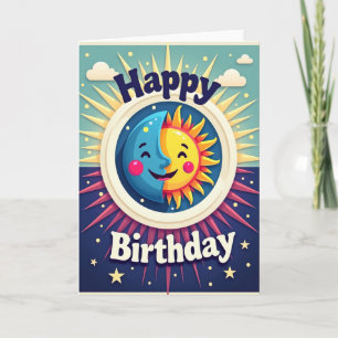 Carte d'anniversaire Soleil Lune Cosmique