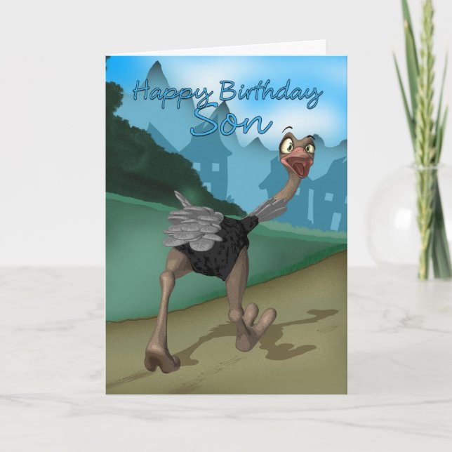 Carte d'anniversaire Son - Ostrich de dessin - Dou (Devant)