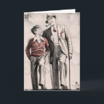 Carte d'anniversaire Son Père Retro Vintage 1930's<br><div class="desc">Cette carte d'anniversaire présente une image vintage de 1938 qui représente un père en dote avec son bras autour de son garçon. L'intérieur dit : "Joyeux anniversaire,  mon fils."</div>