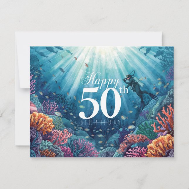 Carte d'anniversaire sous-marine pour 50 ans de pl (Devant)