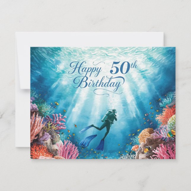 Carte d'anniversaire sous-marine pour 50 ans de pl (Devant)