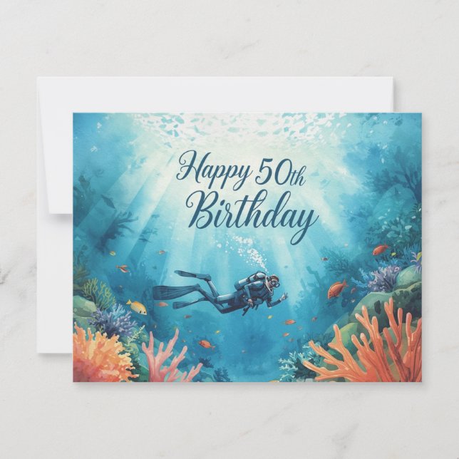 Carte d'anniversaire sous-marine pour 50 ans de pl (Devant)