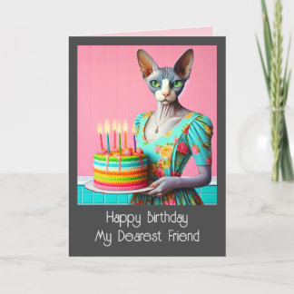 Carte d'anniversaire | Sphynx Chat Lady avec Gâtea